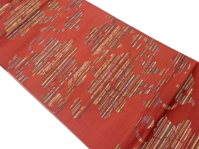 リサイクル　本場筑前博多花唐草に横段模様織出し名古屋帯